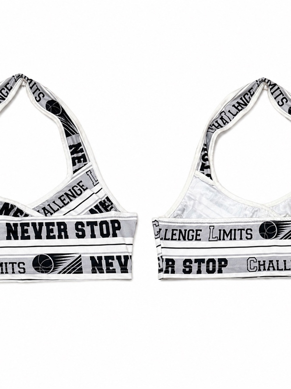 & Other Stories White and Black Kids Sports Bra with 'Never Stop' Print